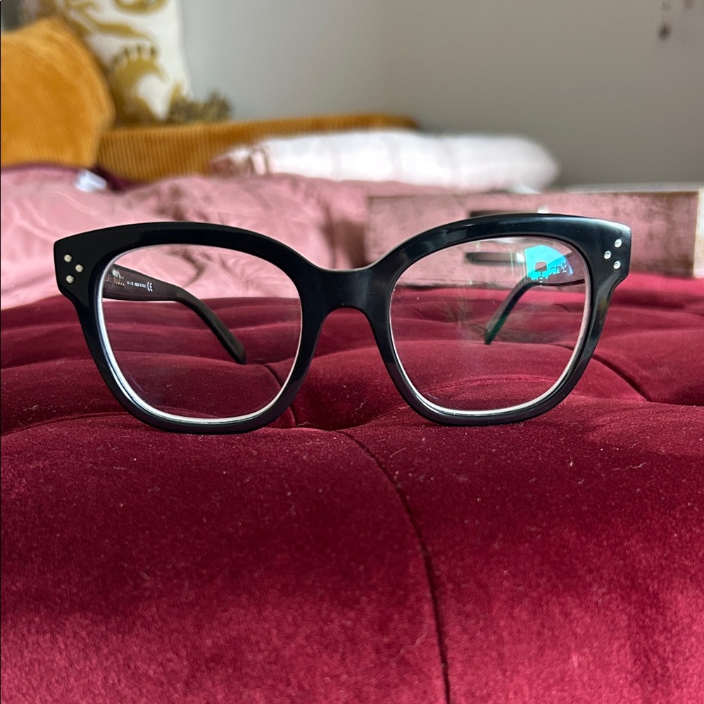 Celine Black Acetate Square Glasses with Gold Logo